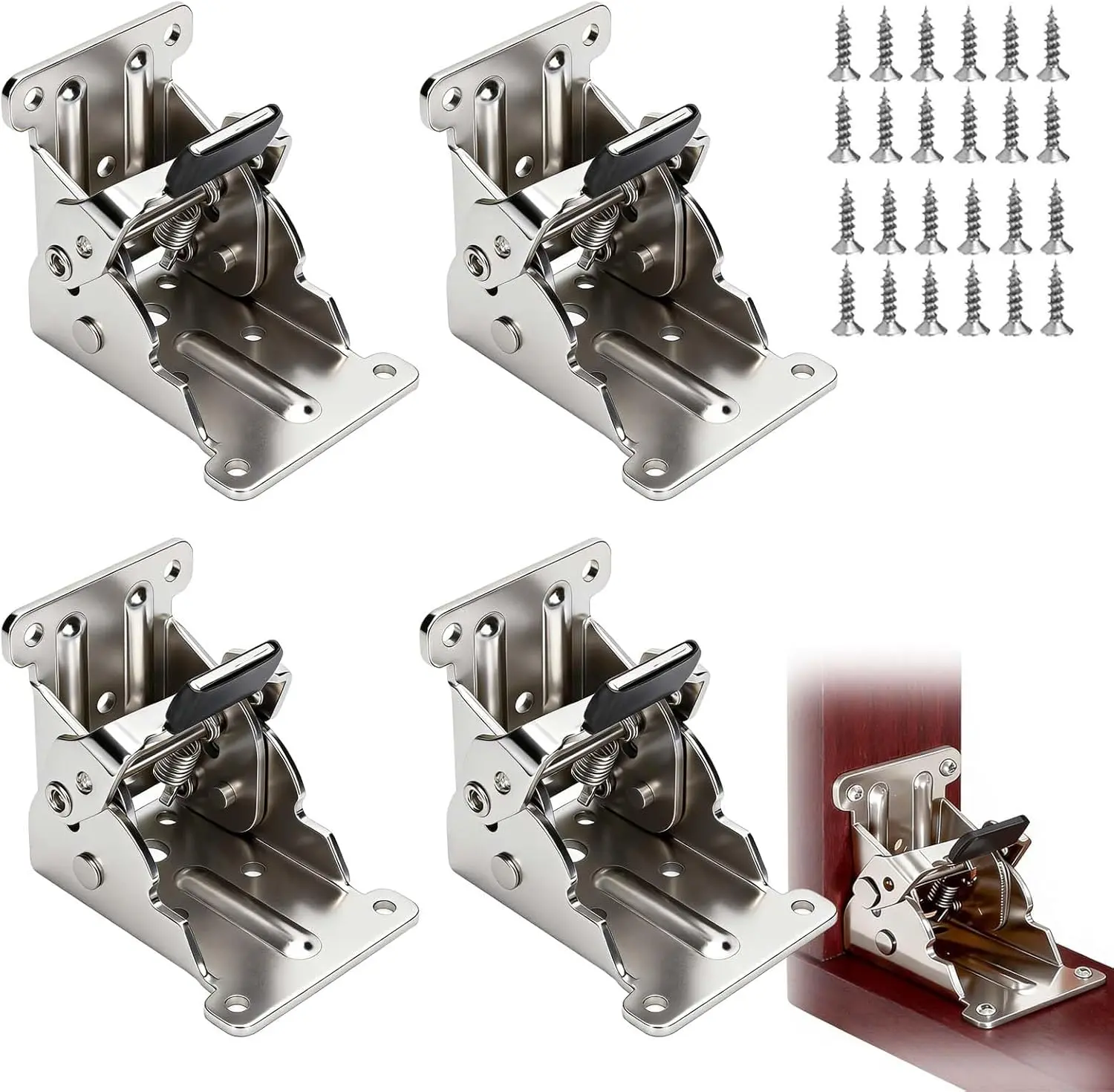 4 Pack Locking Hinge for Folding Leg Brackets,Heavy Duty Folding Brackets 90 Degree Self Locking Folding Hinge for Table Legs Furniture