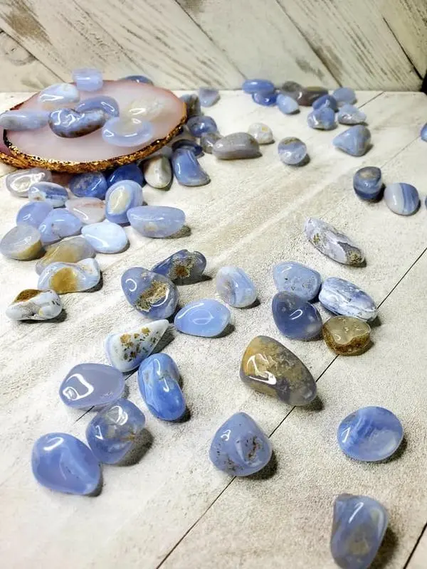 Blue Chalcedony Tumbled Stones for Calmness and Balance - Throat and Third Eye Chakras