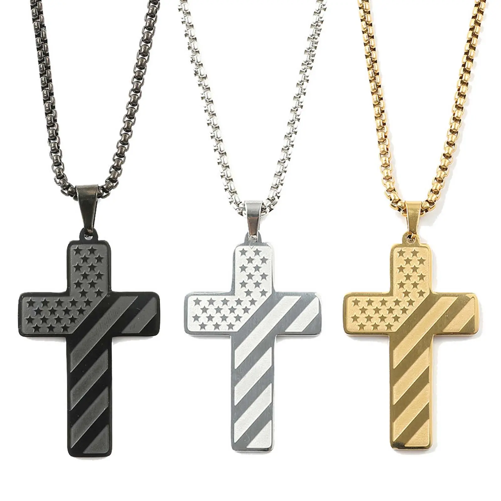 Unisex Stainless Steel Cross Pendant Necklace with Metal-Coated Keel Chain, 3 Styles (Golden, Silver, Black) - Daily Wear Artificial Gemstone Jewelry Accessory, Teenage Boy Gifts