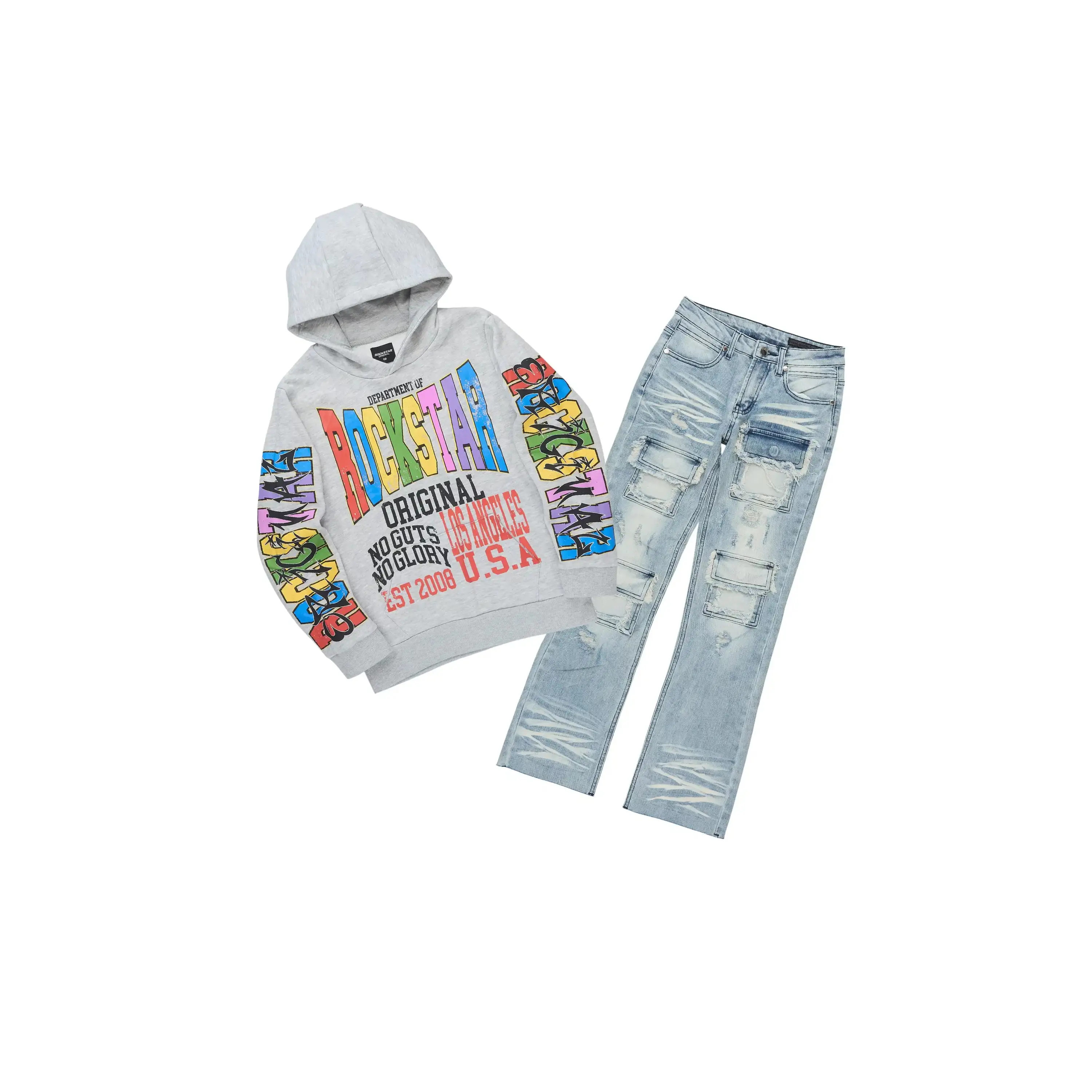 Boys Keen Grey Hoodie/Stacked Jean Set