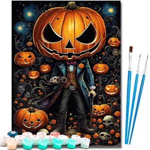 Paint by Number Kits for Adults Beginners, Easy Acrylic Simple Pumpkin Adult Paint by Number Kits, DlY Watercolor Pumpkin Paint by Numbers Kits on Canvas Without Frame for Home Wall Decor Halloween Decoration 16x20inch