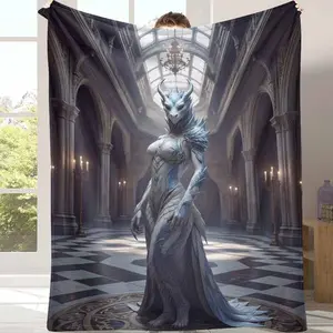 Ice Dragon Queen Fantasy Flannel Blanket， Gothic Palace Armor Pattern， Soft Warm Cozy Lightweight Decorative Throw， Perfect for Living Room， Bedroom， Sofa， Office， Home Decor， Gift， Relaxing Evenings， Reading Corner