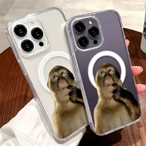 Cute Monkey Pattern Magnetic Clear Shockproof Protective Slim Thin Luxury Phone Case Cover for iPhone X Xsmax 11 12 13 14 15 16 17 Pro Max Plus Air MagSafe