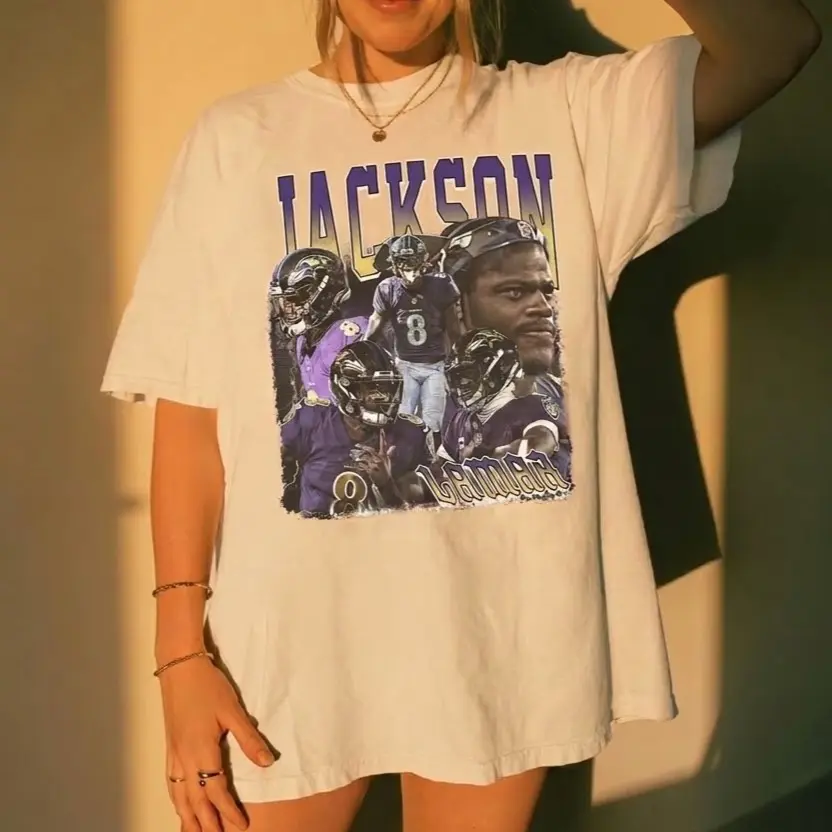Lamar Jackson Vintage Bootleg Graphic Tee, Baltimore Football Sweatshirt, Lamar Jackson #8 Crewneck, Vintage Game day Outfit, Baltimore Lamar Jackson Fans Gift