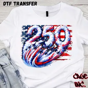 250th Anniversary of America Design DTF Transfer Direct to Film Ready to Press Hot Peel for Pocket Designs Koozies Hats Quality Apparel Printer with Free 4 Inch Pocket Transfer