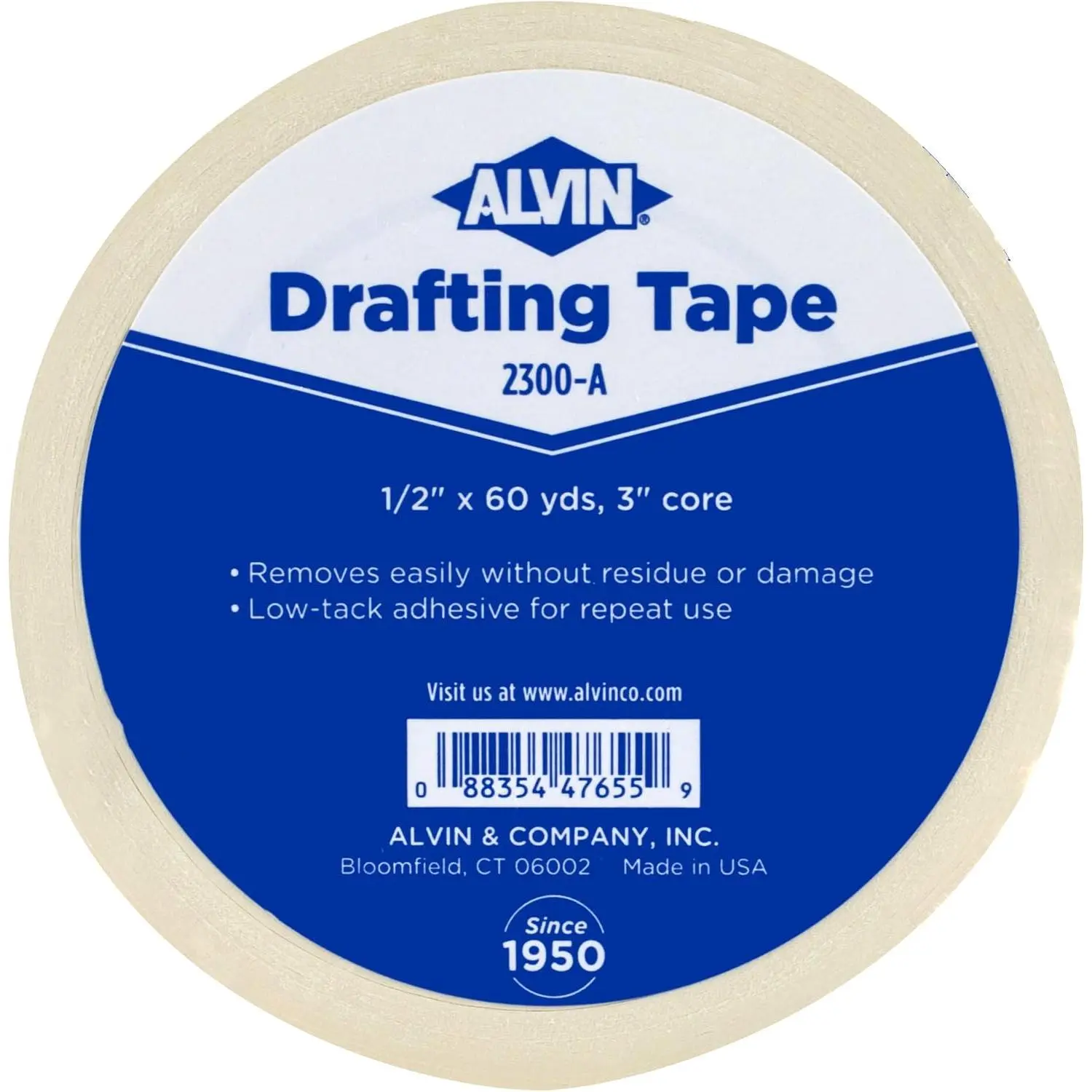 Drafting Tape 1/2" x 60 Yards Model 2300-A Gentle Masking Tape for Painting, Drafting, Architecture, Watercolors and Home Projects