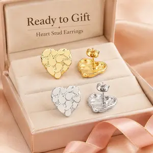 Heart Stud Earring Gold Silver Tone Sparkling Elegant Lightweight Comfortable Versatile Feminine Jewelry for Women Girls Daily Wear Gift Idea Perfect Accessory