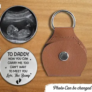 Father’s Day & Birthday Gift for Dad, Grandpa Can’t Wait To Meet You Custom Photo Pocket Hug Token, Baby Shower Gifts For New Parents, Ultrasound Photo Leather Keychain, Pregnancy Reveal Gift Daddy To Be