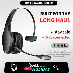 Bytewaveshop Trucker Bluetooth Headset, Wireless with Mic,Bluetooth Headset with ENC Dual Noise Cancelling Microphone & Mute Button, 55Hrs Working Time PC Headset for Cell Phones, Computer, Truck Driver Audio Headphone