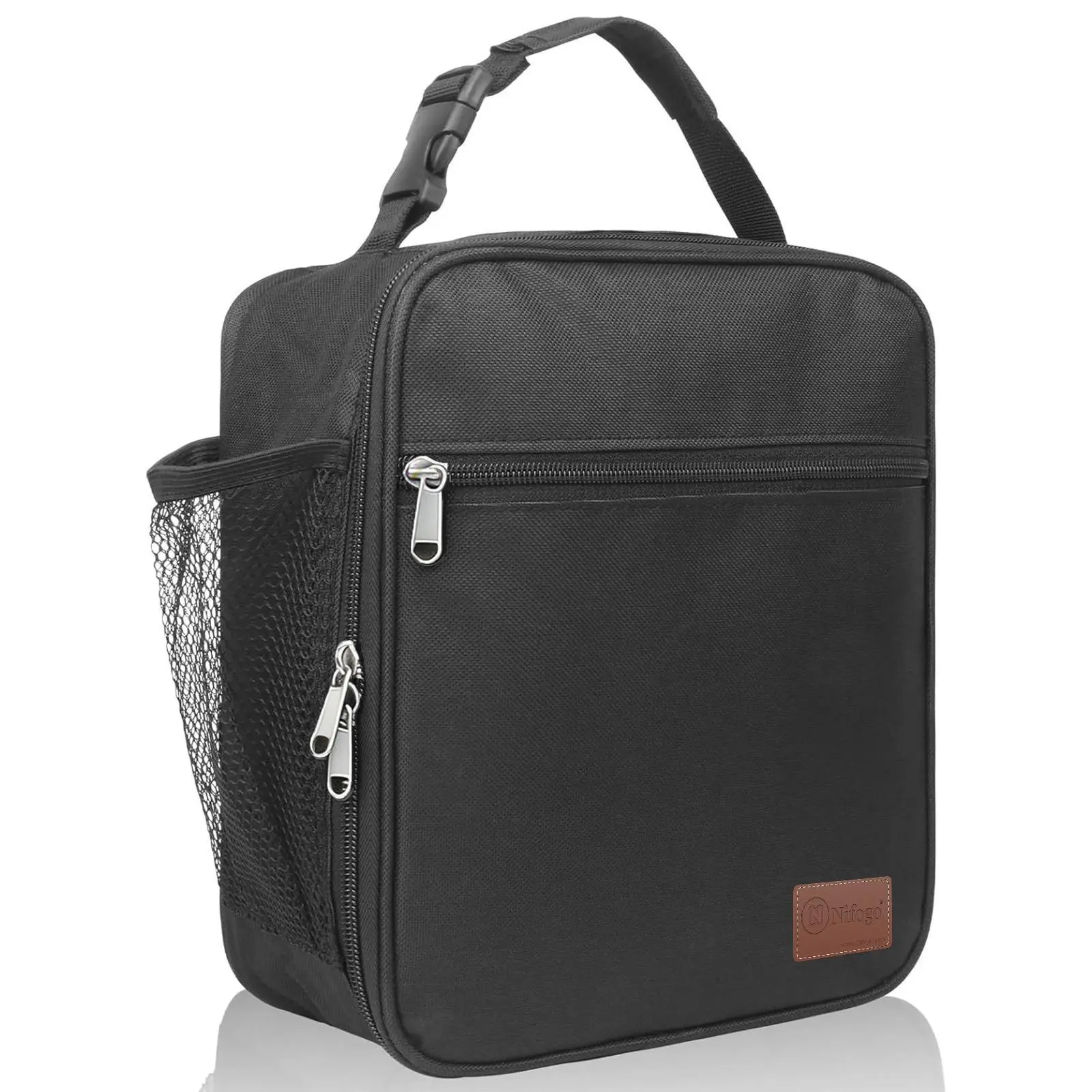 Nifogo Insulated Thermal Lunch Carrier for Adults, Durable Reusable Small Black Lunch Bag, Insulated Lunch Bag
