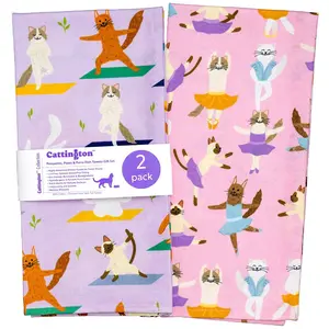 Cattington Kitchen Towels - Pirouettes, Poses, and Purrs - Cat-Themed Kitchen & Tea Towels - Durable & Eco-Friendly - Lint-Free Cotton Cleaning Towels - Cat Parent Gift Set