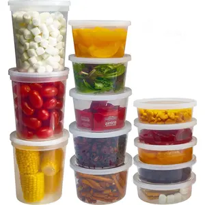 Food Storage Containers with Lids 8oz, 16oz, 32oz Freezer Deli Cups Combo Pack, 44 Sets BPA-Free Leakproof Round Clear Takeout Container Meal Prep Microwavable, Airtight Lids (Mixed Sizes)