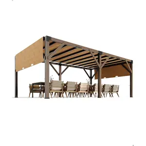 Backyard Discovery 12 ft x 20 ft x 7.5 ft Cedar Wood Pergola Kit with Canopy for Shade & Rain Protection, Heavy Duty Shelter for Outdoor Deck, Garden, Backyard, Lawn, Entertaining, Brown, Gazebo Outdoor Patio