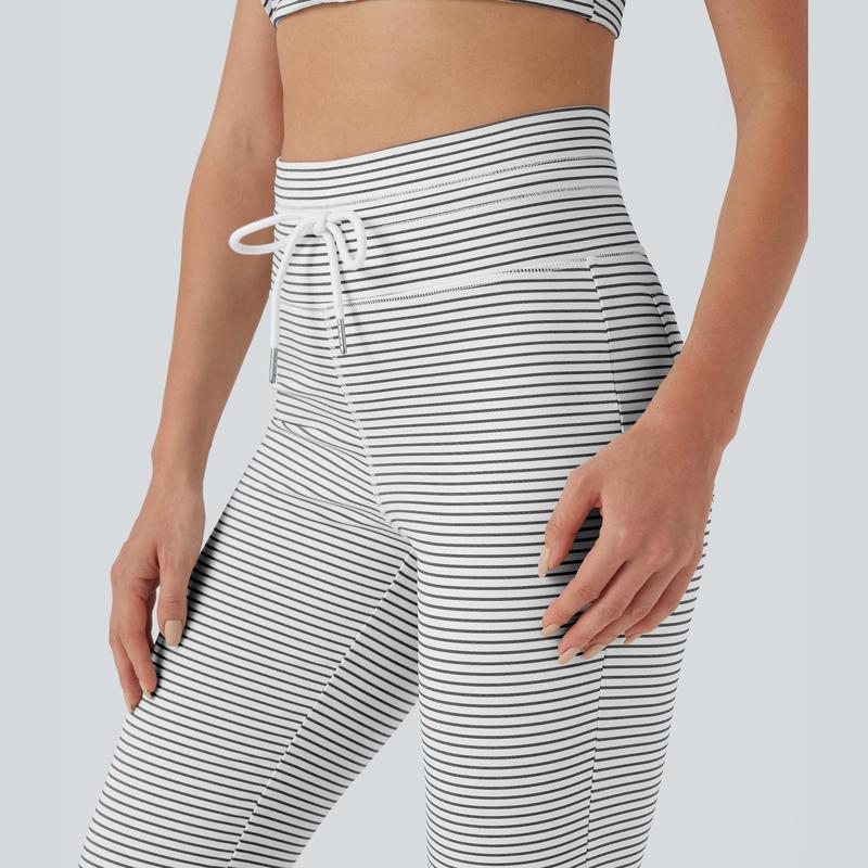 【Creator’s Pick】Halara High Waisted Drawstring Stripe Flare Yoga Pants with Pockets, Sweat-wicking Activewear