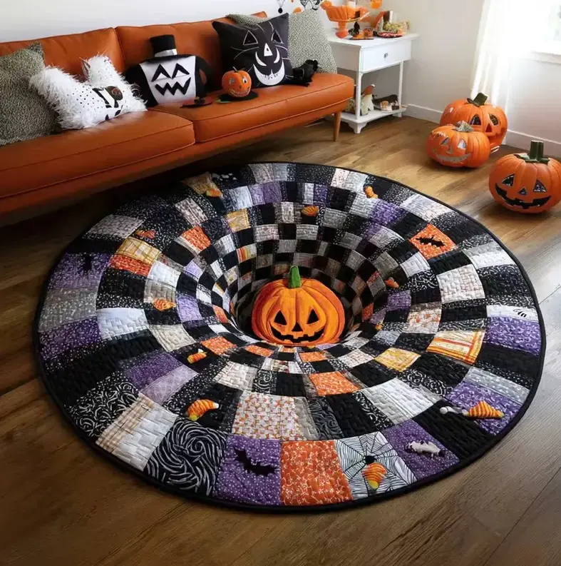 [Halloween] Oversized 3D Optical Illusion Round Rug, Spooky Skeleton Mummy Octopus Non-Slip Floor Mat, Creepy Horror Area Carpet, Gothic Halloween Home Decor for Living Room Bedroom Party