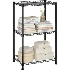 Storage Shelves, 3-Wire Shelving, Metal Shelving Unit Adjustable Storage Shelves Rack Kitchen, Pantry, Bathroom, Black, 15.7" W x 11.4" x 30"