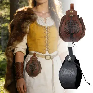 Medieval Faux Leather Pouch, Portable Drawstring Wallet, Vintage Belt Bag, Cosplay Accessory, Ideal for Daily Wear, Role-Playing Events, Renaissance Fairs