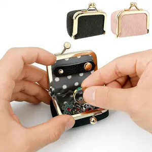 Valentine's Day Genuine Leather Mini Jewelry Box with Kiss Lock Vintage Inspired Coin Purse Portable Jewelry Case Lightweight Travel Ring Box for Girls Women - Lockable Storage
