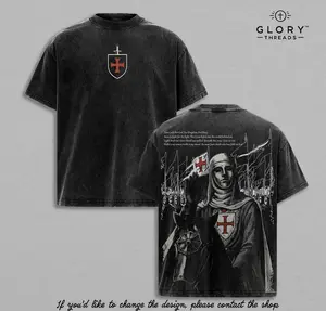 Retro Baldwin IV "The Leper King" The Crusader King and His Holy Army Vintage Washed T-Shirt Hoodie Tank Top Sweatshirt | Jerusalem Cross Medieval Christian Streetwear | Medieval Cross Armor Glory of God Outfit