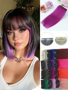 Women's Multi-colored (Green, Blue, Grey, Purple, Red, Pink) Clip-on Hair Extensions, 8-inch Natural Lightweight Straight Hair Extensions, Reai Human Hair - Y2K Styles, Fashionable Hairstyles