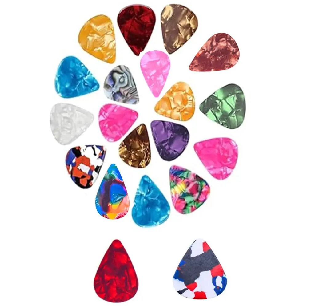 20 Pieces Assorted Colorful Celluloid Plectrums - 4 Thicknesses (0.46mm/0.71mm/0.81mm/0.96mm) Unisex Better Performance Picks for Electric Guitar, Bass, Ukulele, Classic Guitar, Thoughtful Gift for Beginners