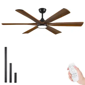 60/72 Inch Ceiling Fan with Light and Remote, 3 Blades Propeller Solid Wood Ceiling Fan with High CFM, Quiet Reversible DC Motor, 3 CCT, Modern Ceiling Fans Propeller for Farmhouse Patios, Porch, Balcony, Living room, Bed Room