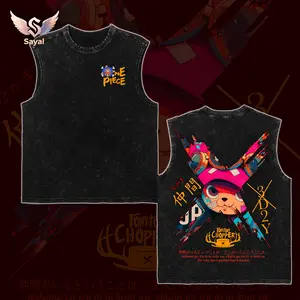Vintage Tony Chopper Tee Washed Anime Oversize Heavy Cotton T-shirt Unisex Gift For Pirate Manga Fan Y2K Fashion Straw Hat Crew Doctor Graphic Tee One P Tanks Tank Top Sweater Hoodie