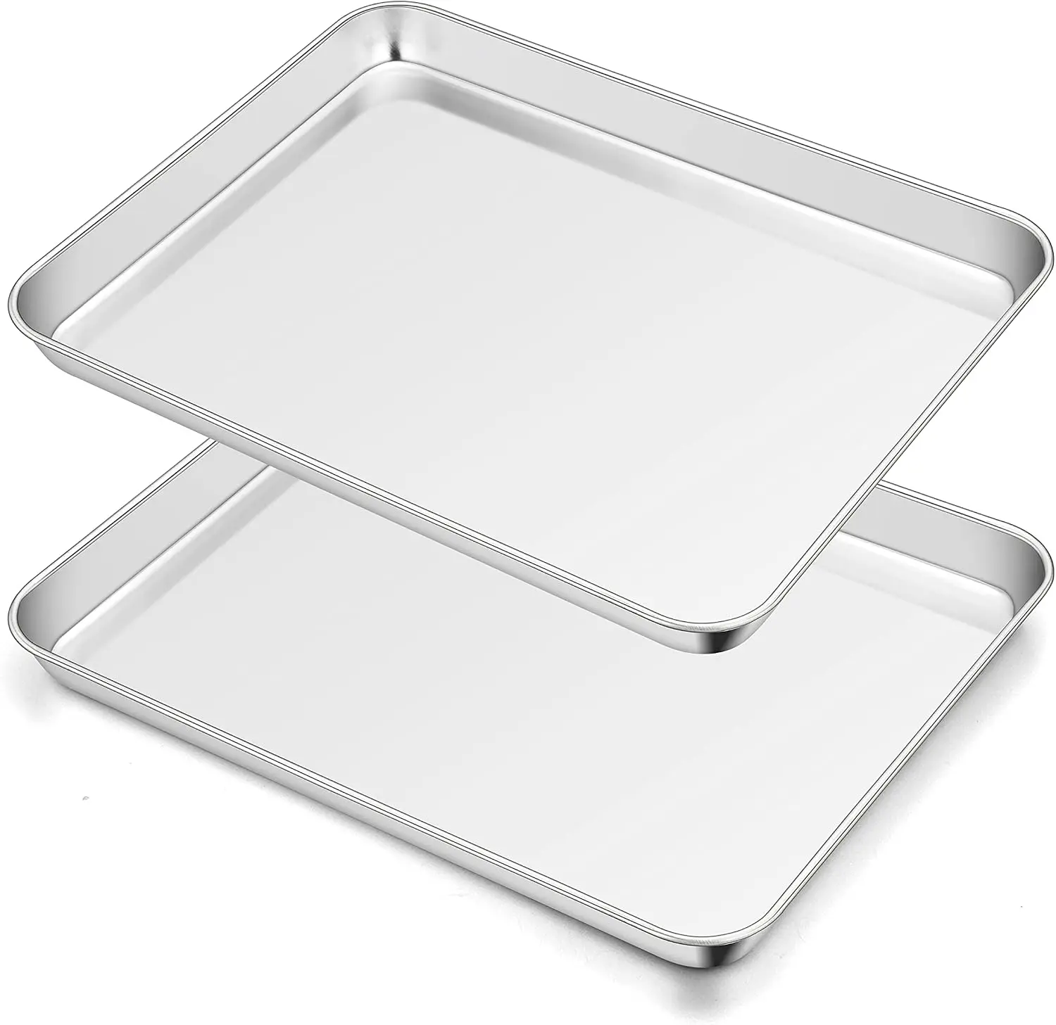 2PCS Food Grade 304 Stainless Steel Baking Trays, 12.4 x 9.6 x 0.8 Inch Rectangle Rustproof Mirror Finish Cookie Sheets, Sturdy Easy Clean Dishwasher Safe Oven Bakeware Set