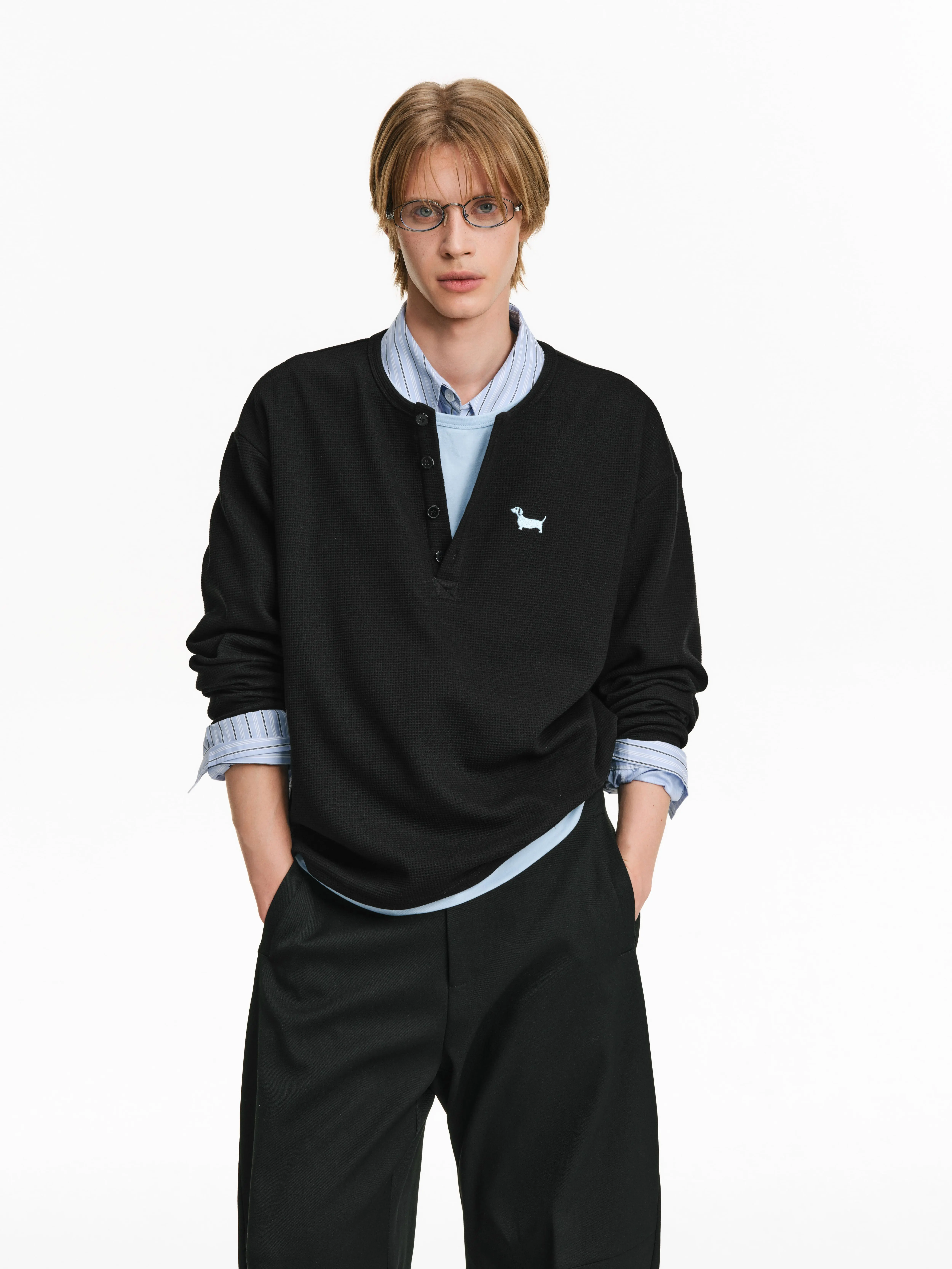 PCLP  Premium Wool Blend Cable Knit Henley Sweater | Vintage Pullover Long Sleeve Unisex
