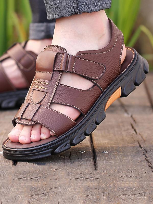 Men's Casual Plain Velcro Sandals, 2024 Fashionable Summer New Open Toe Sandals for Summer, Lightweight Breathable Comfortable Shoes for Daily Wear