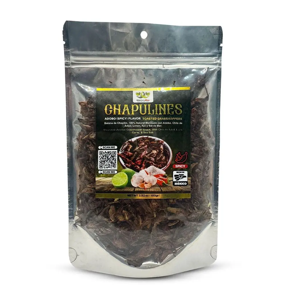 Fresh Chapulines Enchilados Adobo Spicy Flavor From Oaxaca, 3.5 oz (100 g) | All-Natural Spicy Toasted Grasshoppers with Lime, Sea Salt, and Garlic (Not Dehydrated) Healthy Mexican Snack from the State of Oaxaca