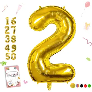 40 inch Gold Large Number 2 Digital Helium Foil Balloons 0-9 Optional for Birthday Party Wedding Anniversary Celebration Decorations Supplies