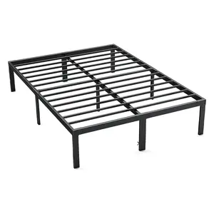 Modern Black Metal Bed Frame – 4-Size Platform with Steel Slats, Under-Bed Storage, No Box Spring Needed, Easy Assembly for Bedroom or Guest Room