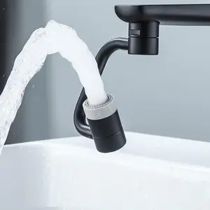 1080° Rotating Faucet Extender Aerator with Splash Filter - Solid Brass Heavy-Duty 2-in-1 Dual-Function Sprayer, 1080° Swivel Spout & Splash-Resistant Design, Fit for Kitchen Sinks, Matte Black Finish, Easy Installation with Included Hardware