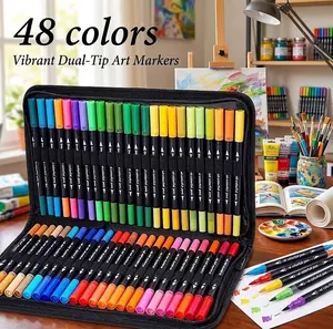 (Back-to school) NOLUCK 48 Dual Brush Markers for Adult Coloring Books - Fine & Brush Double Pens for Journaling, Calligraphy, Drawing, Art + Craft Supplies for Gifts Trendy Stuff