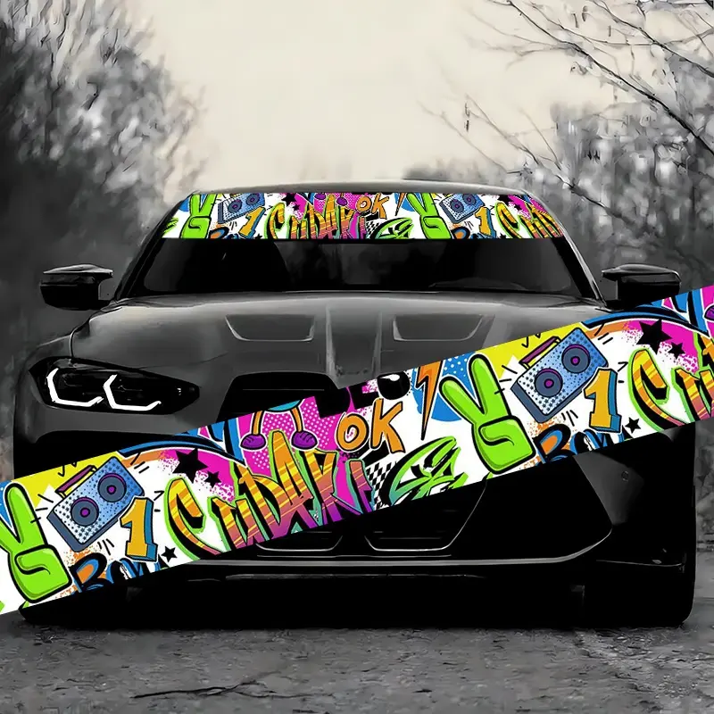 Multicolor Graffiti Car Windshield Sticker, Durable Self-Adhesive Vinyl Decal, Car Decals, UV Protection, DIY Customization, for Cars, Trucks, Motorcycles, Boats, Car Stickers