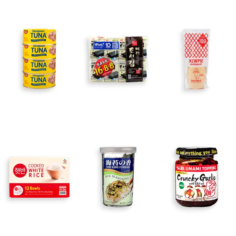 Tuna Rice Bowl Bundle - Korean Easy Meal - Quick & Easy Prep - Dongwon Light Standard Canned Tuna in Oil 150g*4, Kewpie Mayo, Seaweed