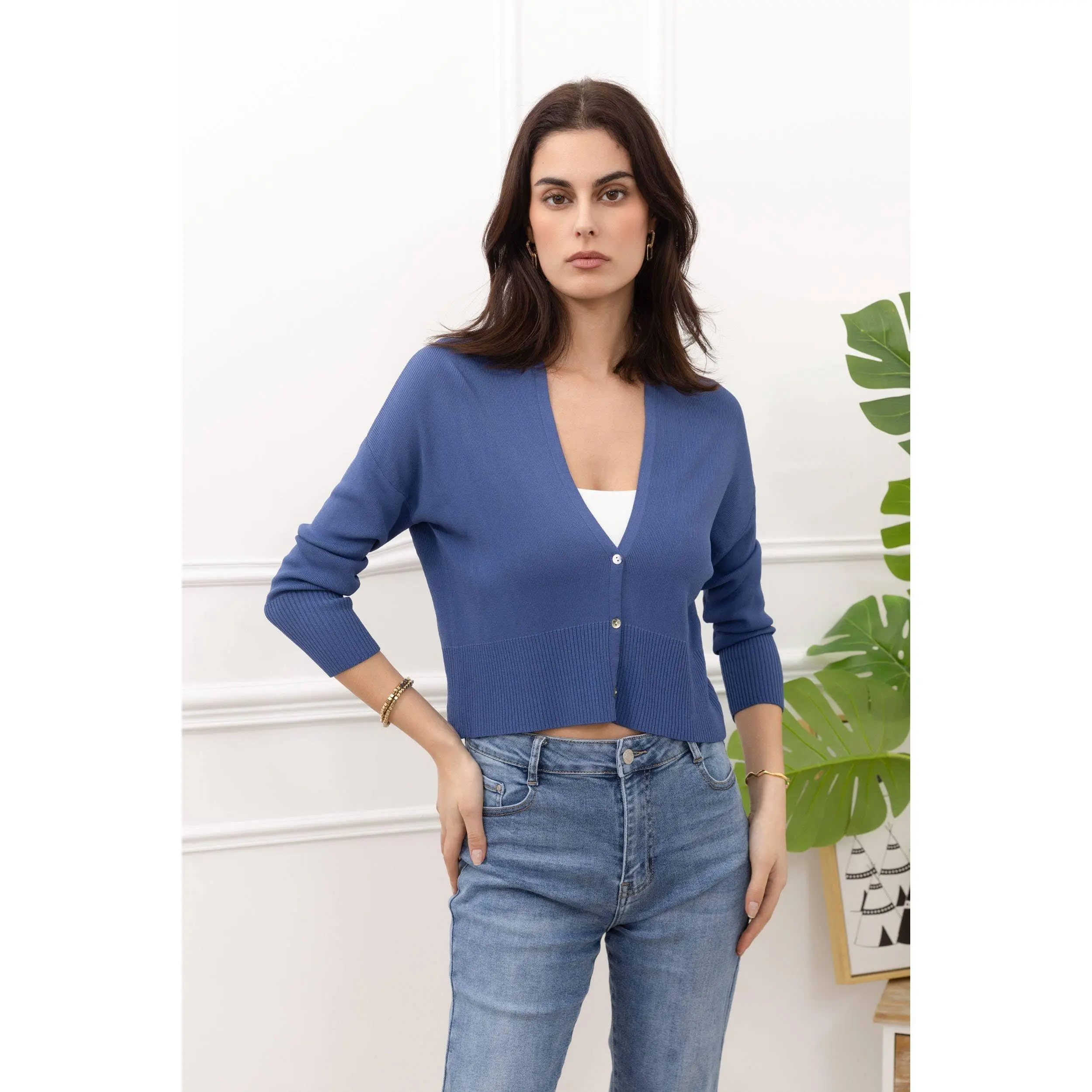 Women's Blue Solid Open-Front Fine-Knit Cardigan - 1 Size Casual Long-Sleeve Lightweight Knitwear Top