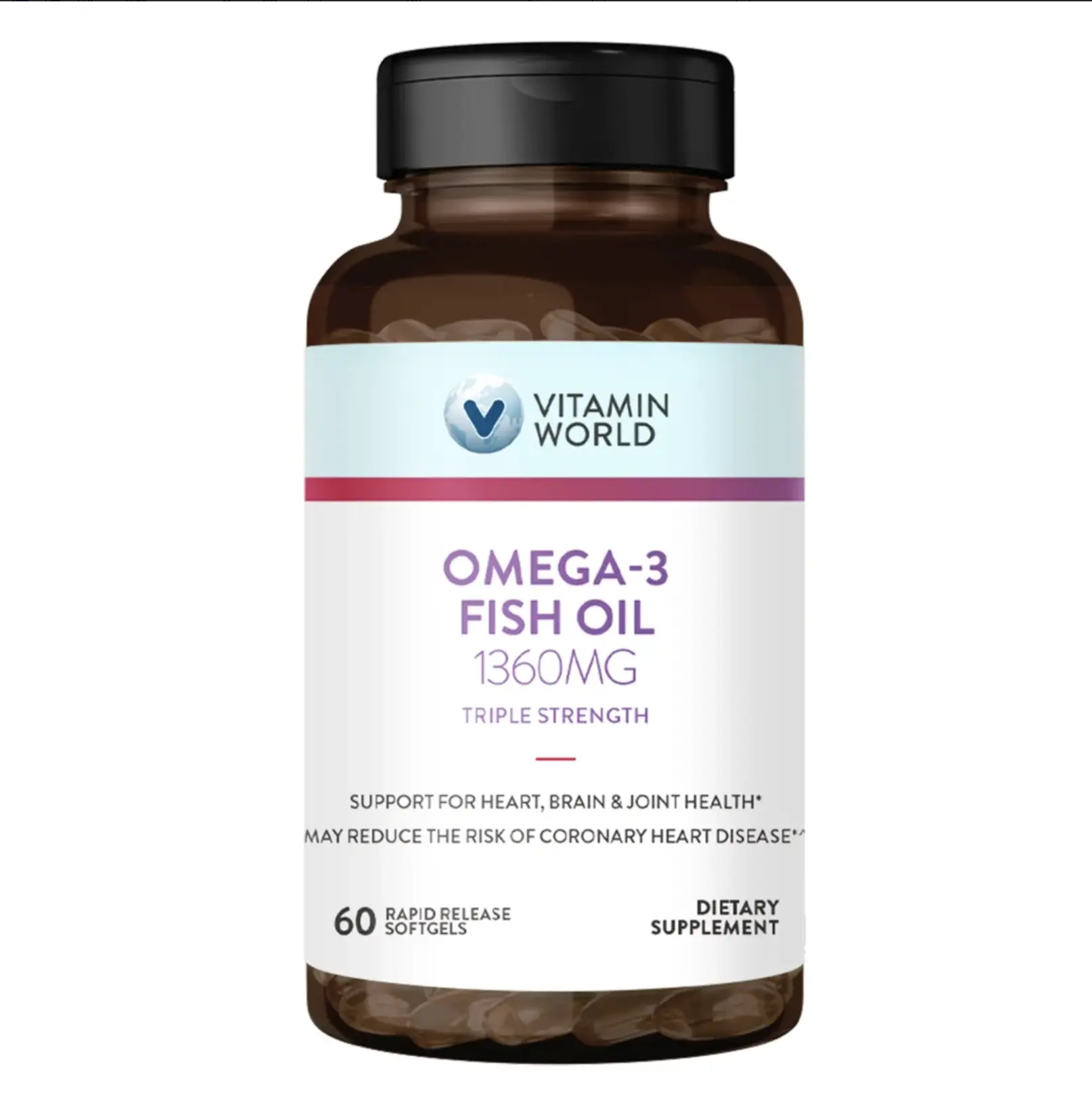 Vitamin World Triple Strength Omega-3 Fish Oil 1360mg, Fish Oil Supplements from Deep Water Fish with Fatty Acid DHA & EPA 60&120 Softgels