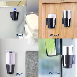 Universal Large Cup Holder Wall Mount, Heavy Duty Plastic Drink Holder for Boat Car Truck RV Bus Tractor Wall Wood, Vertical or Horizontal Mount, Fit Most Cups, Bottles, Cans, Tumblers Black Pack of 1 JAZBREY