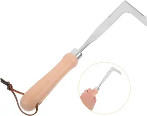 2026 New Crack Weeder Tool Crevice Cleaning Tool 12" Stainless Steel Manual grass Puller Tool Beech Wood Handle for Sidewalk Driveways Patio Paver Narrow and Wall Gaps