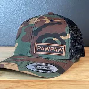 PAWPAW SnapBack Leather Patch Hat for Men Grandpa Grandfather Hat