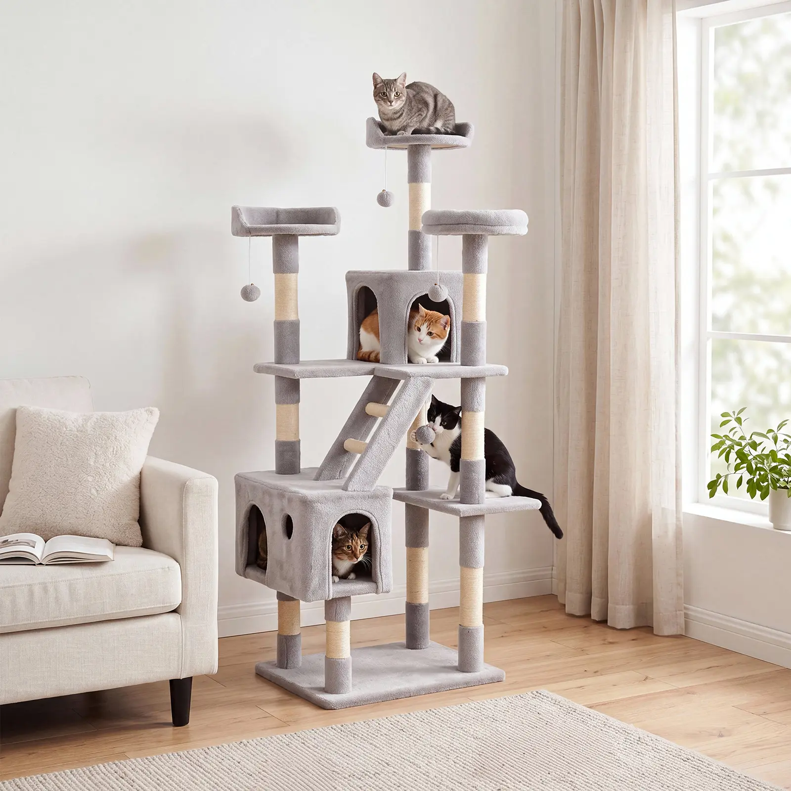 VOWNER 66in Tall Cat Tree for Indoor Cats, Multi-Level Cat Tower with Large Condo, Plush Top Perch, Basket Hammock tiktokshopbacktoschool