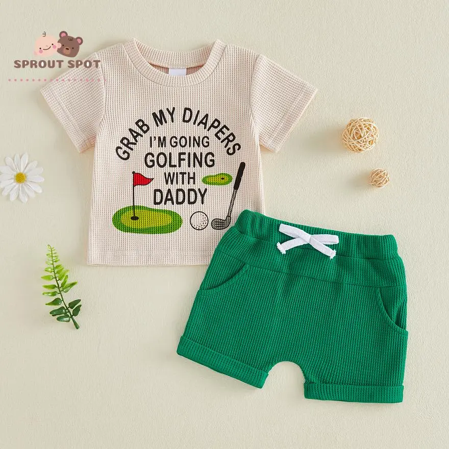 Baby Boys Shorts Set, Short Sleeve Letters Print T-shirt with Elastic Waist Shorts Summer Outfit