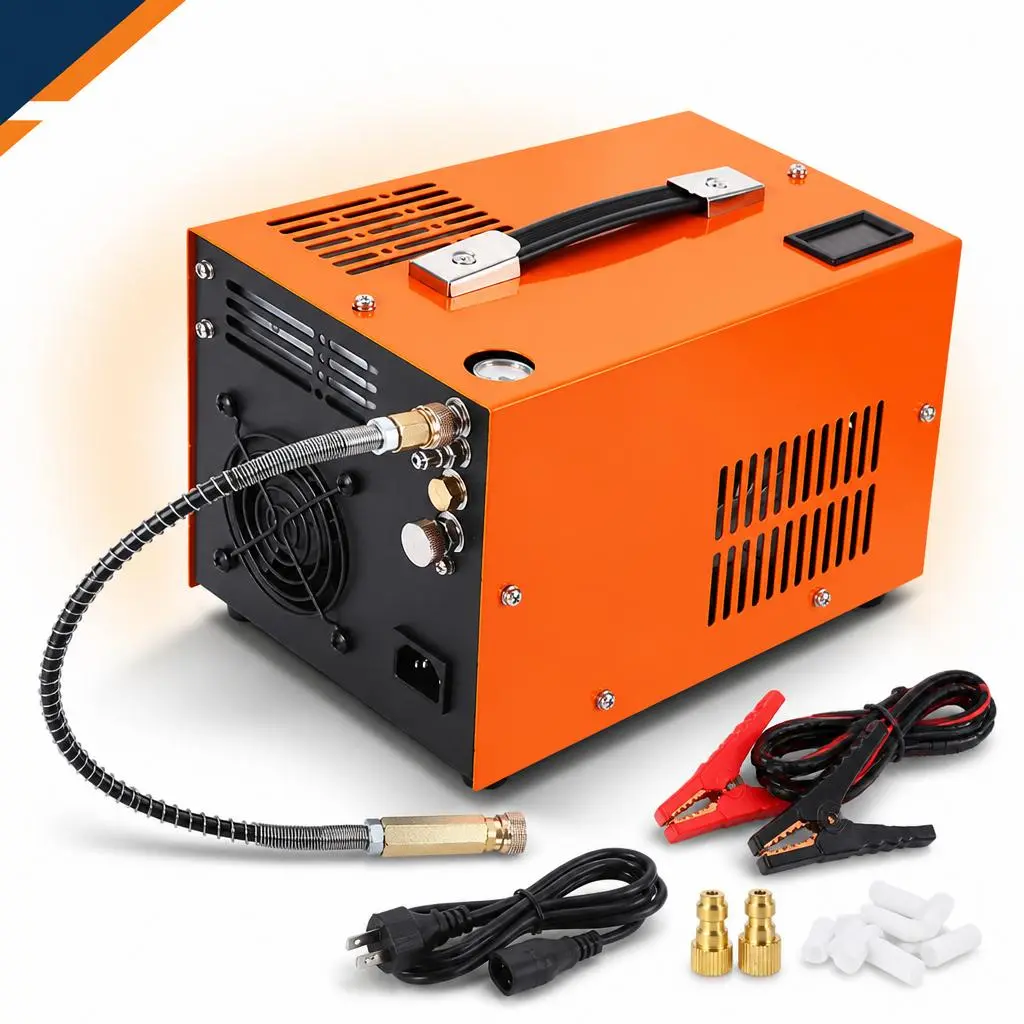 PCP Air Compressor 4500 PSI (30MPa) Portable Dual Power Airgun Compressor - AC 120V/DC 12V Built-In Converter, Fan Cooling, Manual Stop for Air Rifle/Paintball/Scuba Tank
