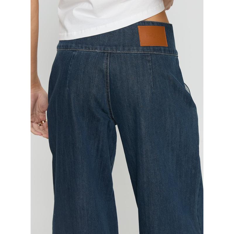 Nikoletta Foldover Jeans Dark Wash / Check