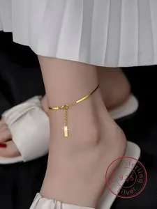 925 Sterling Silver Simple Chain Design Anklet, Ankle Bracelets & Necklace, Valentine's Day Gifts, Fashionable Jewelry for Women & Girls, Trendy All-match & Exquisite Jewelry for Birthday Gift