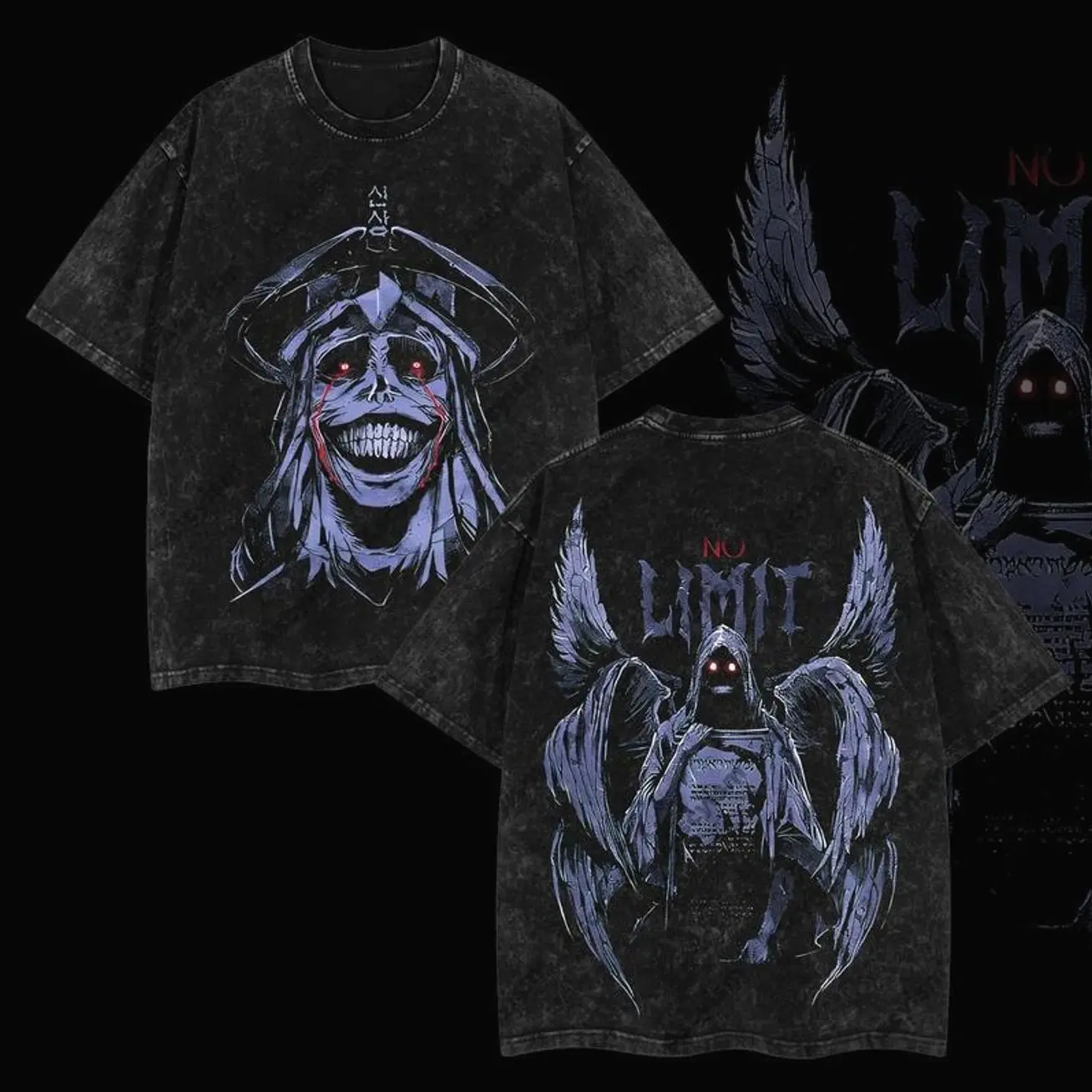 AnimeX V2 "Statue Of God No Limit" Solo Leveling Retro Vintage Unisex Oversize Anime Manga Acid Washed Heavyweight Cotton T-shirt, Anime Merch, Gift For Anime Fan, F6Y