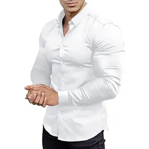 Men’s Muscle Fit Dress Shirts Athletic Slim Fit Long Sleeve Stretch Casual Button Down Shirt
