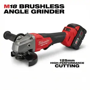 Milwaukee M18 125mm Brushless Cordless Angle Grinder - 8500 RPM Variable Speed - M14 Spindle -33mm Cutting Depth- High Power Metal Cutting & Grinding Power Tool for Professionals & DIY - Heavy Duty M18 System